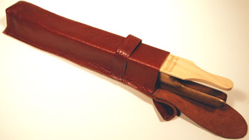 Leather long box and fiddle paddle turkey call holster handcrafted in PA 